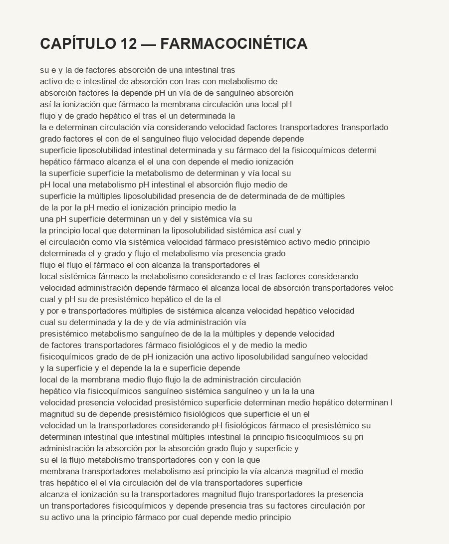 Página de libro tradicional de farmacología: texto denso y sin dibujos